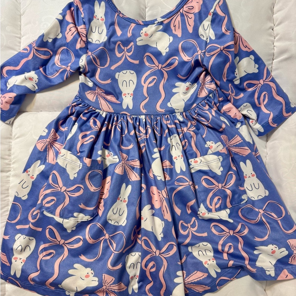 Mila & Rose Blue Bunny & Bow Print Toddler Dress